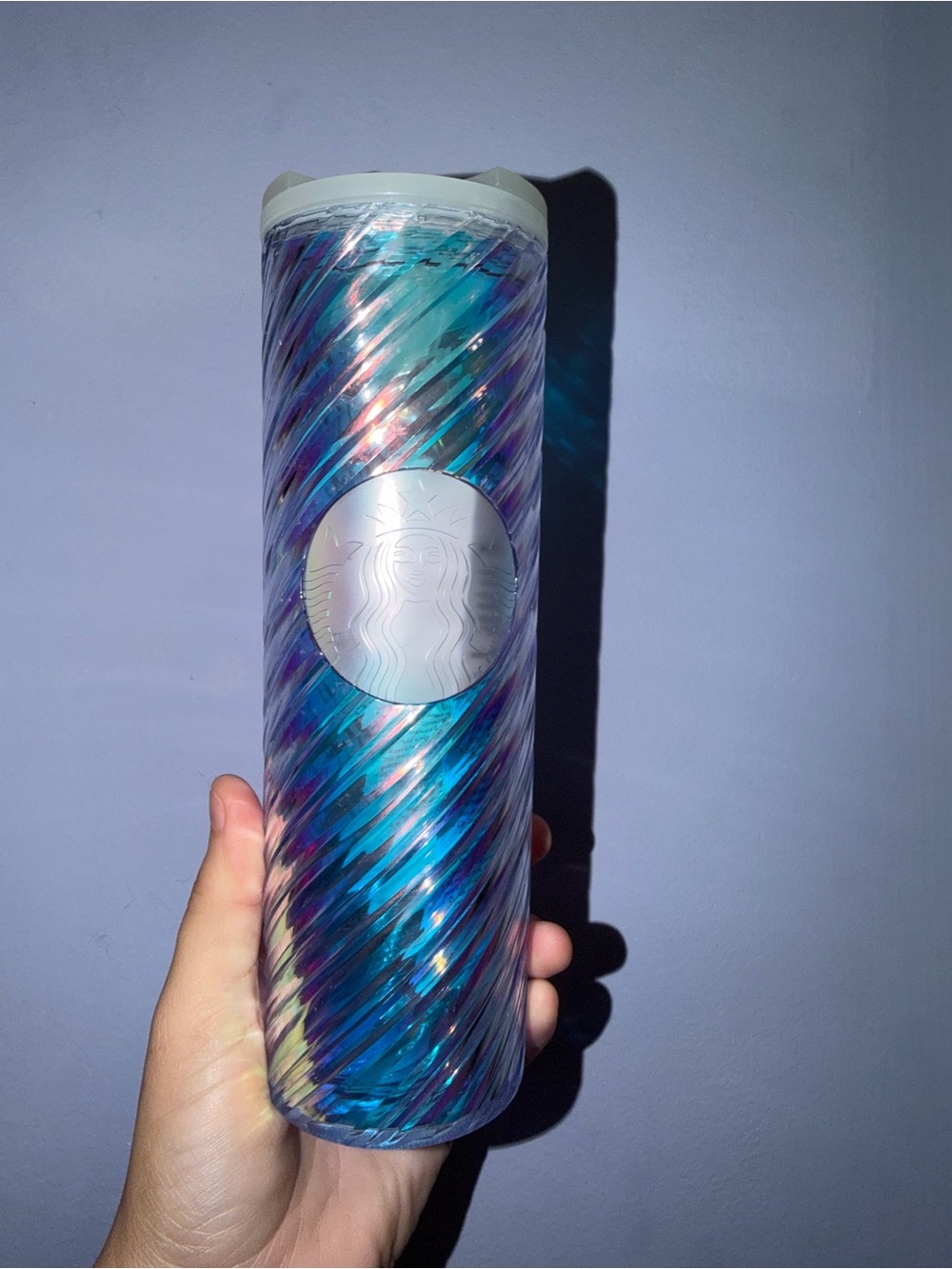 Starbucks Iridescent Blue Purple Swirl Travel Tumbler